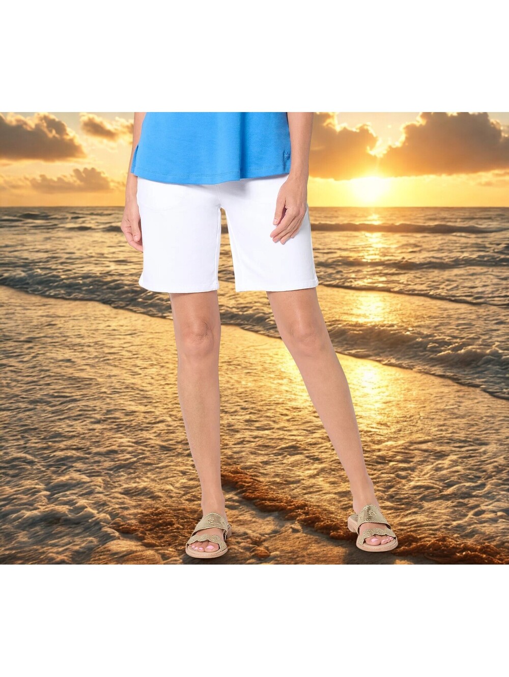 Quacker Factory DreamJeannes Flat Waistband 8" Shorts Size XS